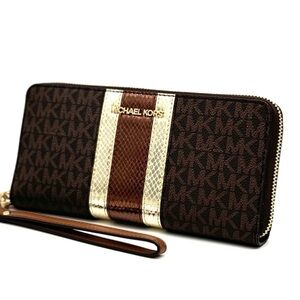 Michael Kors Large Continental Wallet Wristlet Brown Multi